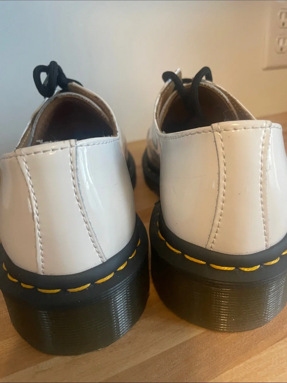 Dr. Martens White Patent 3-Eye Derby with Black Laces